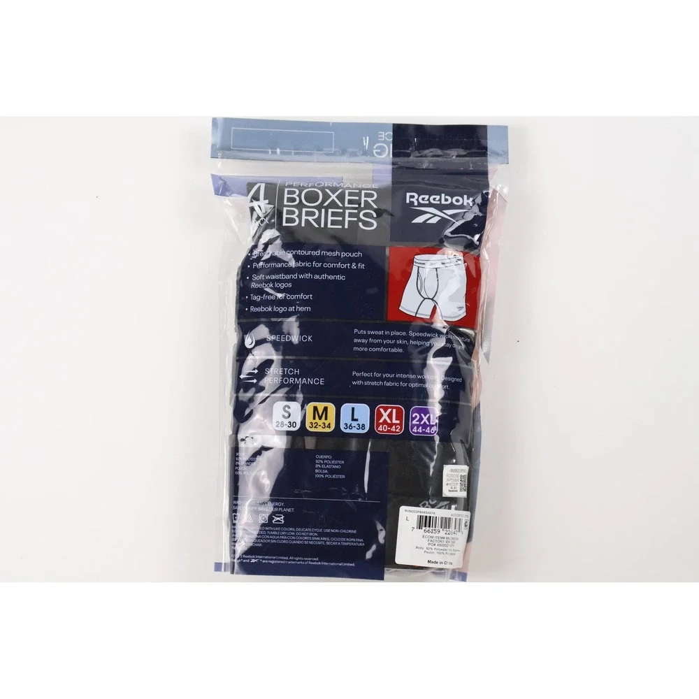 Reebok Boxer Briefs 4 Pack Performance Training Black Grey Large NWT